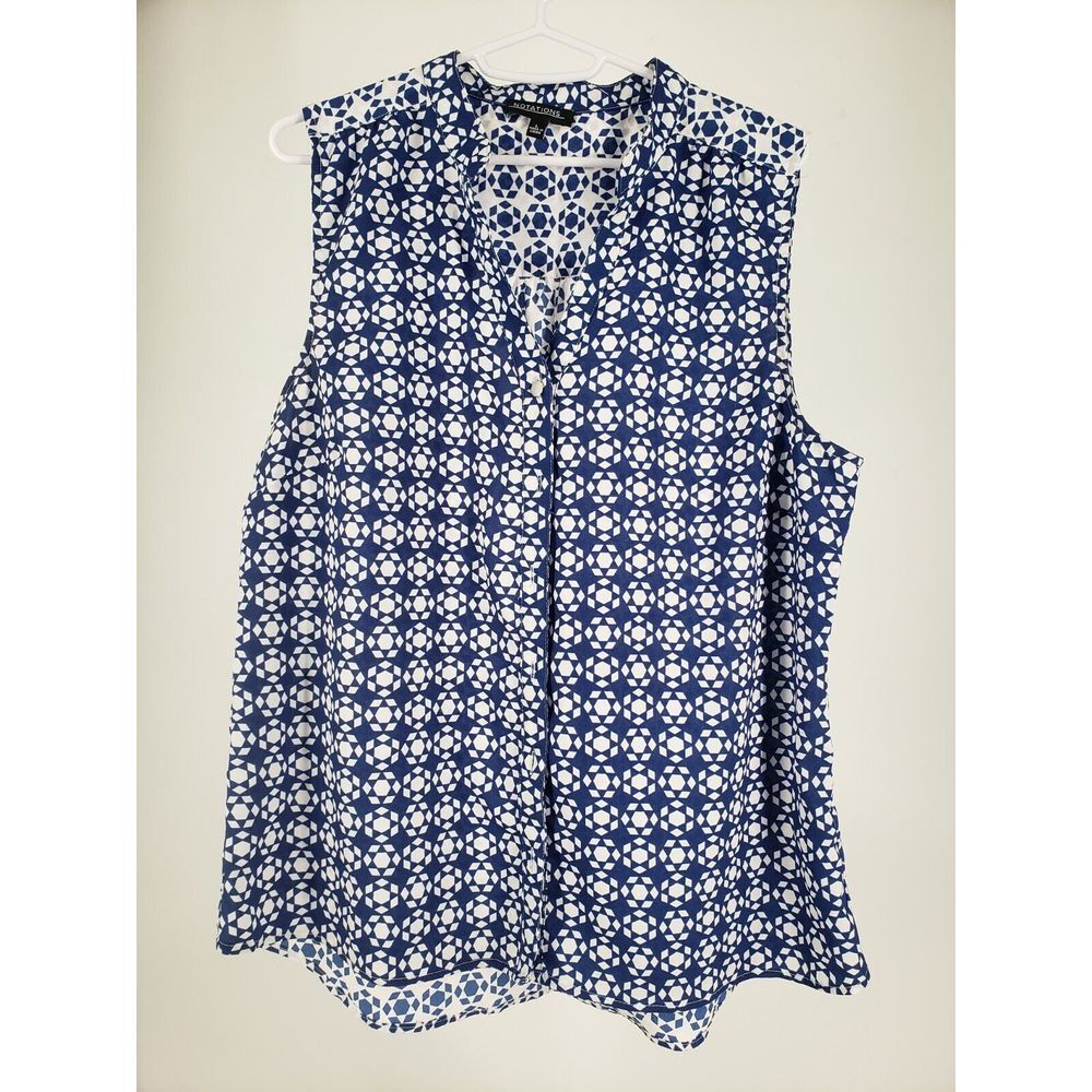 NOTATIONS Sleeveless Geometric Geoprint Pattern Button Up Blouse Top Size L